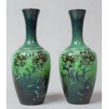 A Pair of Small Vases Decorated in Shallow Relief with Floral Design in Green Glaze , 11.5cm high