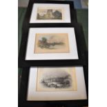 A Collection of Three Framed Coloured Engravings, Views of Shrewsbury