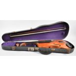 A Vintage Piena Student Violin with Bow and Hard Case, Paper Label Printed "Model ... Antonius