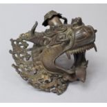 A Chinese Bronze Temple Dog Wall Burner, Some Condition issues to include loss, 14.5cm High x 13cm