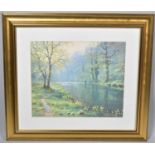 A Gilt Framed Print of Fisherman in River After James D Preston, 48x40cm