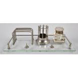 A French Art Deco Rectangular Desk Tidy, Including Pen Rest, Letter Rack, Inkwell, Circular Stand,