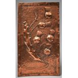 A Hand Hammered Embossed Arts and Crafts Rectangular Panel Decorated with Thistles, Possibly Glasgow