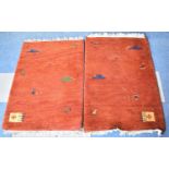 A Pair of Indo Gabbeh Hearth Rugs, 90x60cm