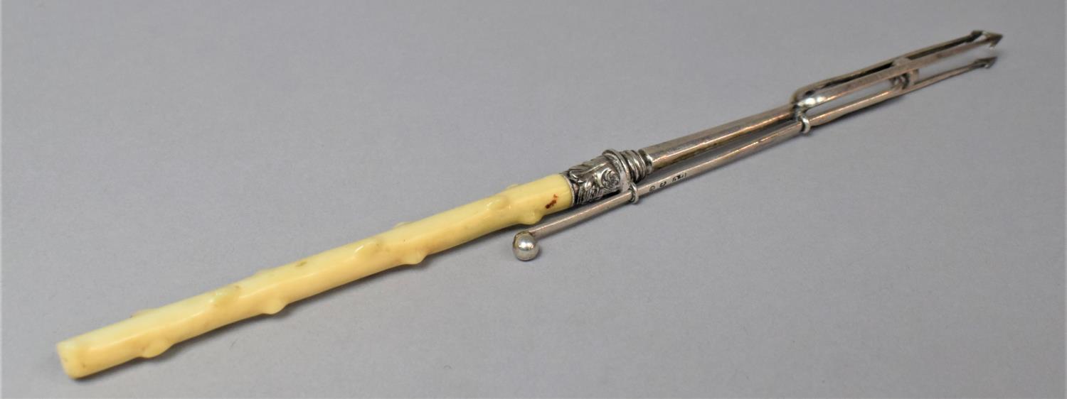 A Victorian Ivory Handled Silver Pickle Fork by George Unite, Birmingham 1869, 24cm Long