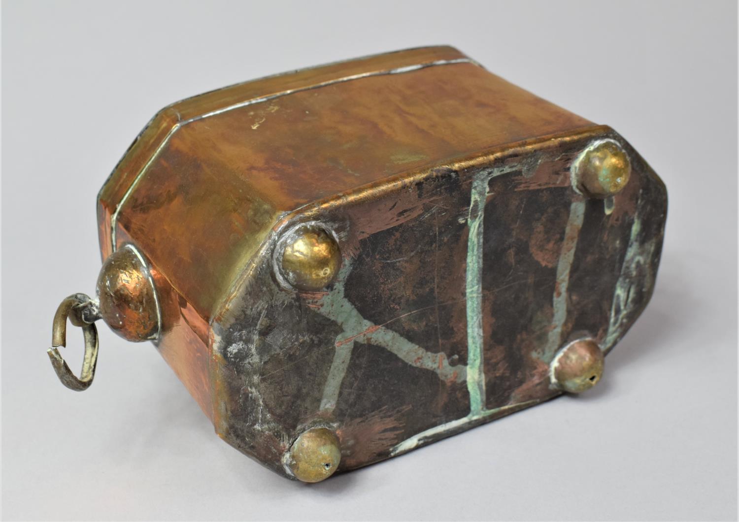 A Dutch Indonesian Colonial Brass Tea Caddy of Sarcophagus Form, with Two Ring Handles and Hinged - Image 8 of 8