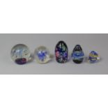 A Collection of Five Modern Glass Paperweights