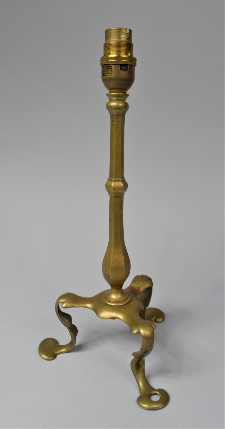 An Early 20th Century Brass Pullman Carriage Table Lamp, with Three Scrolled Feet, 32cm high