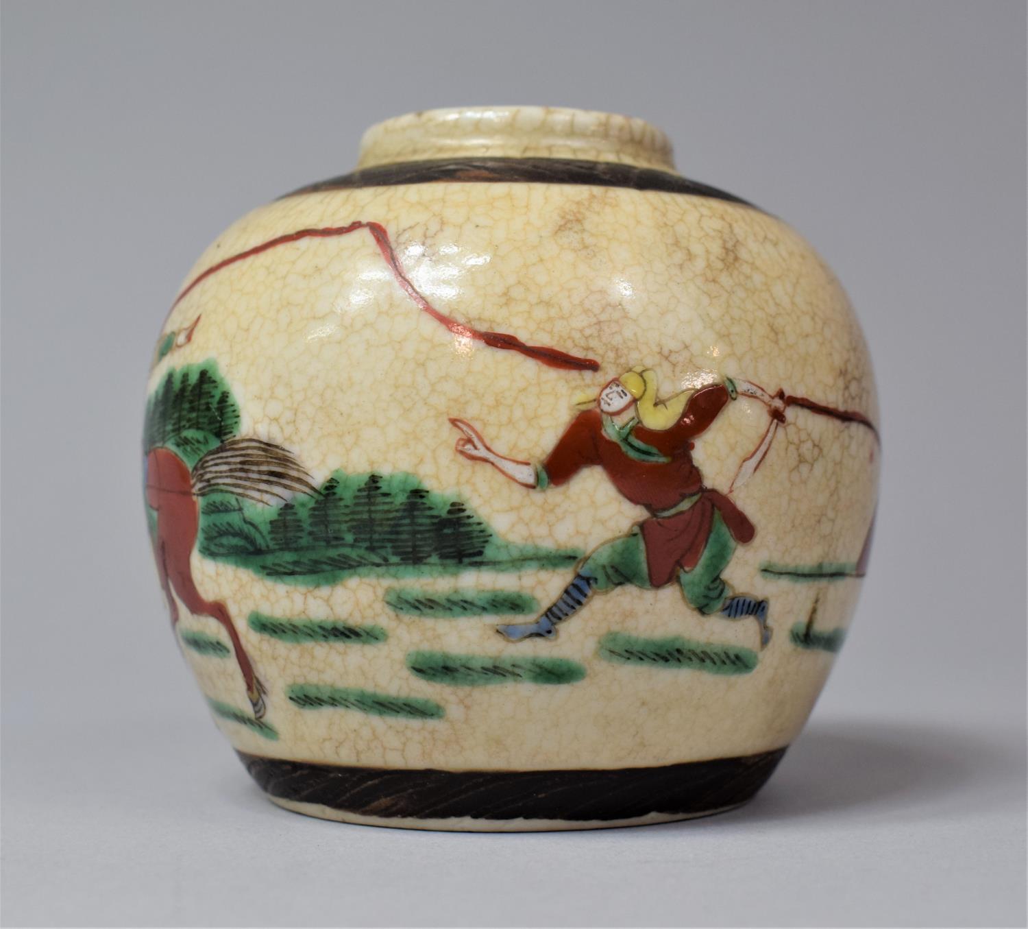 A Small Chinese Nanking Ginger Jar Decorated in Polychrome Enamels Depicting Battle Scenes, 10cm - Image 2 of 7