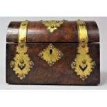 A Victorian Brass Mounted Burr Walnut, Dome Topped Casket with Hinged Lid, 20cm Wide