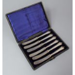 A Cased Set of Six Silver Handled Butter Knives, Sheffield 1907