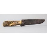 A German Made Combination Hunting Knife with Antler Mounted Handle Containing Multitools,
