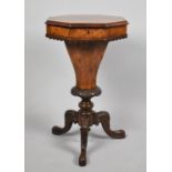 A Victorian Burr Walnut Octagonal Topped Ladies Work Box of Trumpet Form, Hinged Lid to Fitted Inner