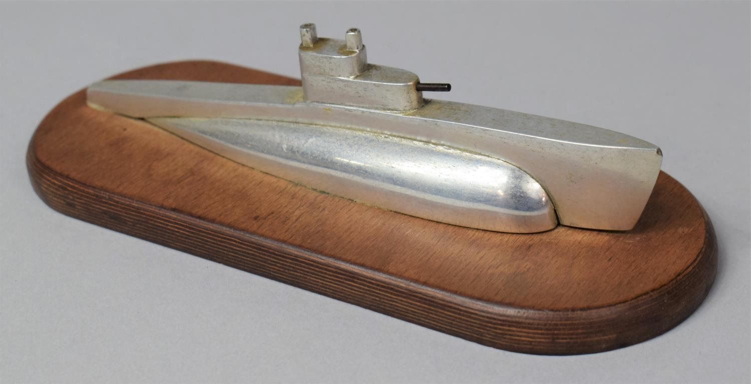 A Mid 20th Century Desk Top Aluminium Novelty Paperweight In the Form of a Submarine, Set on Oval - Image 3 of 3