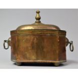 A Dutch Indonesian Colonial Brass Tea Caddy of Sarcophagus Form, with Two Ring Handles and Hinged