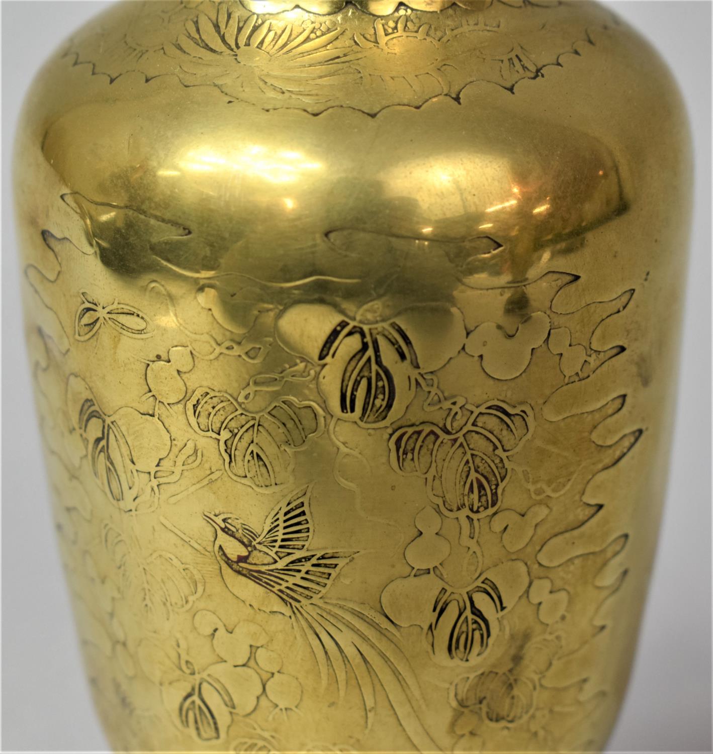 A Pair of Early Chinese Bronze Vases Decorated with Chrysanthemums and Birds and Butterflies Among - Image 4 of 23