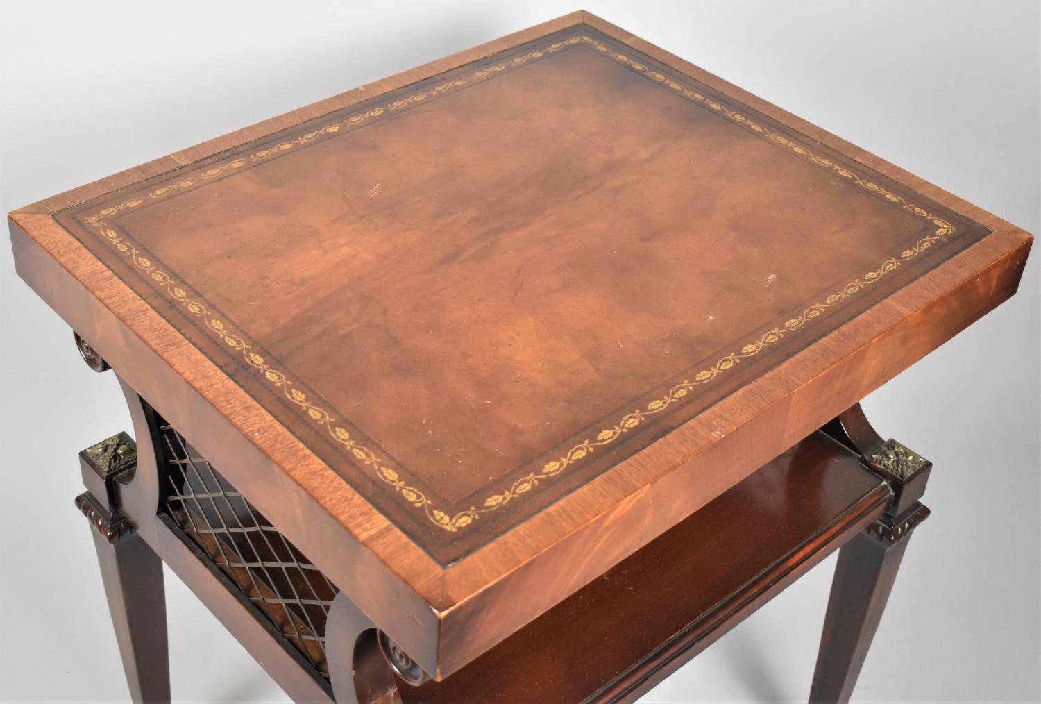 A Reproduction Tooled Leather Topped Stand with Scrolled and Square Tapering Supports, Full - Bild 3 aus 3