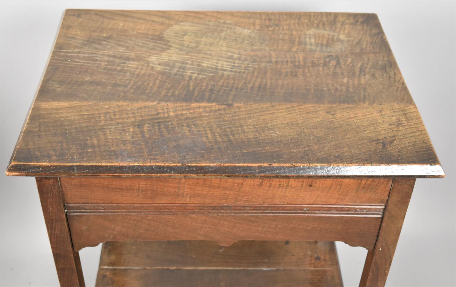 A Late 19th Century Oak Work Table with Hinged Top and Two Plank Stretcher Shelf, 60cm wide - Bild 2 aus 3