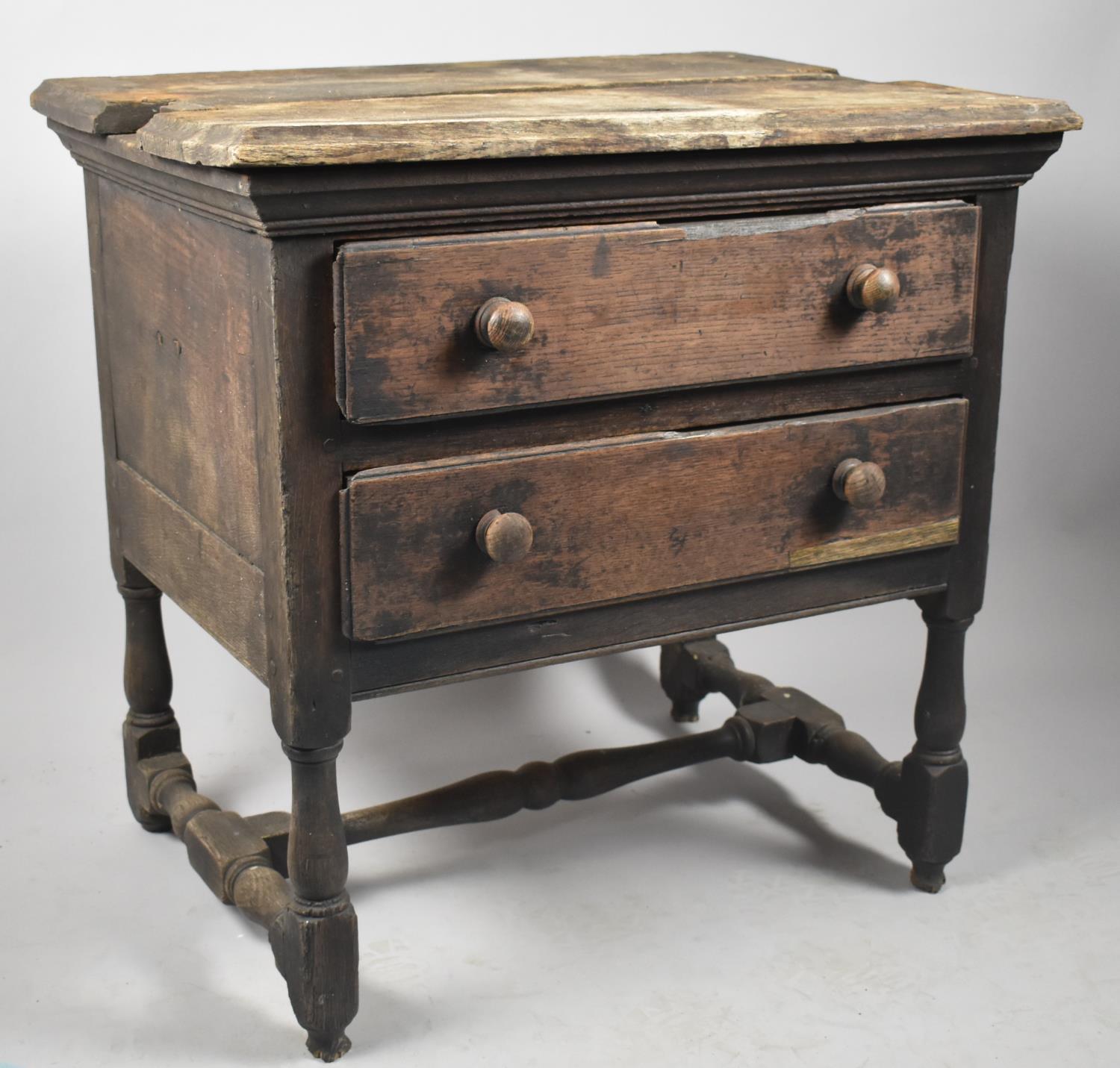 A 19th Century Rustic Oak Two Drawer Chest, In Need of Some Repair and Restoration, 72cm Wide