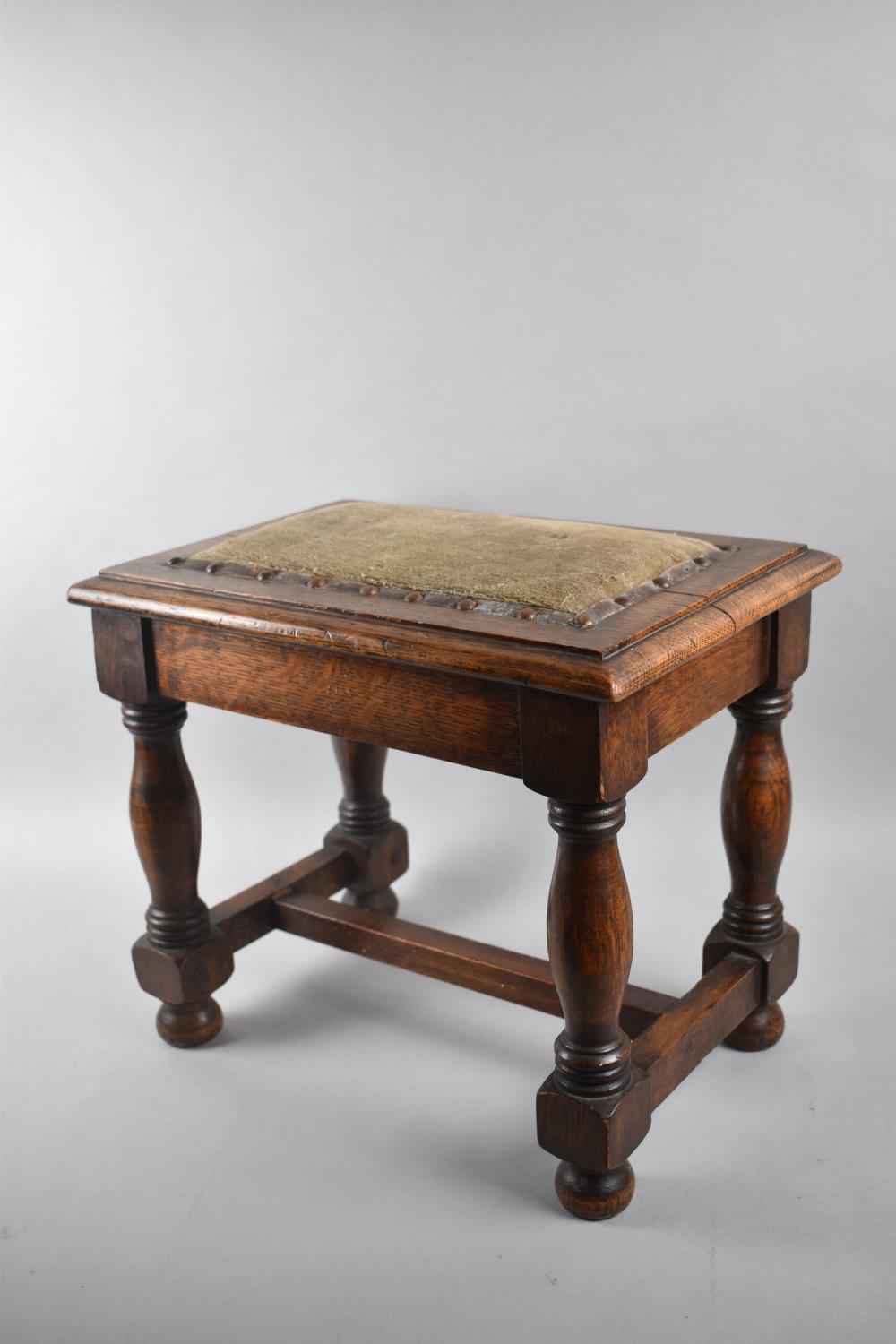 An Edwardian Rectangular Oak Stool, with Upholstered Pad to Top, 40cm Long