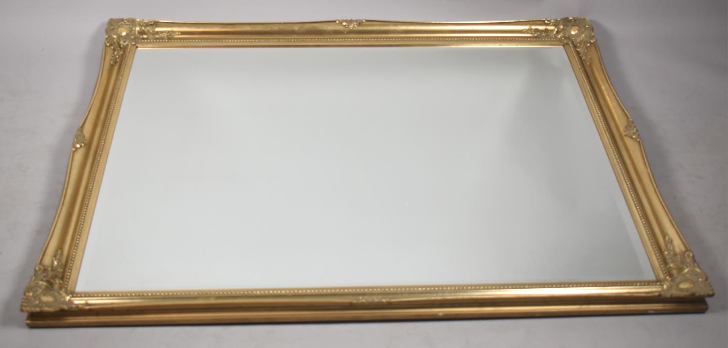 A Large Modern Gilt Framed Rectangular Wall Mirror with Bevelled Glass, 132x105cm