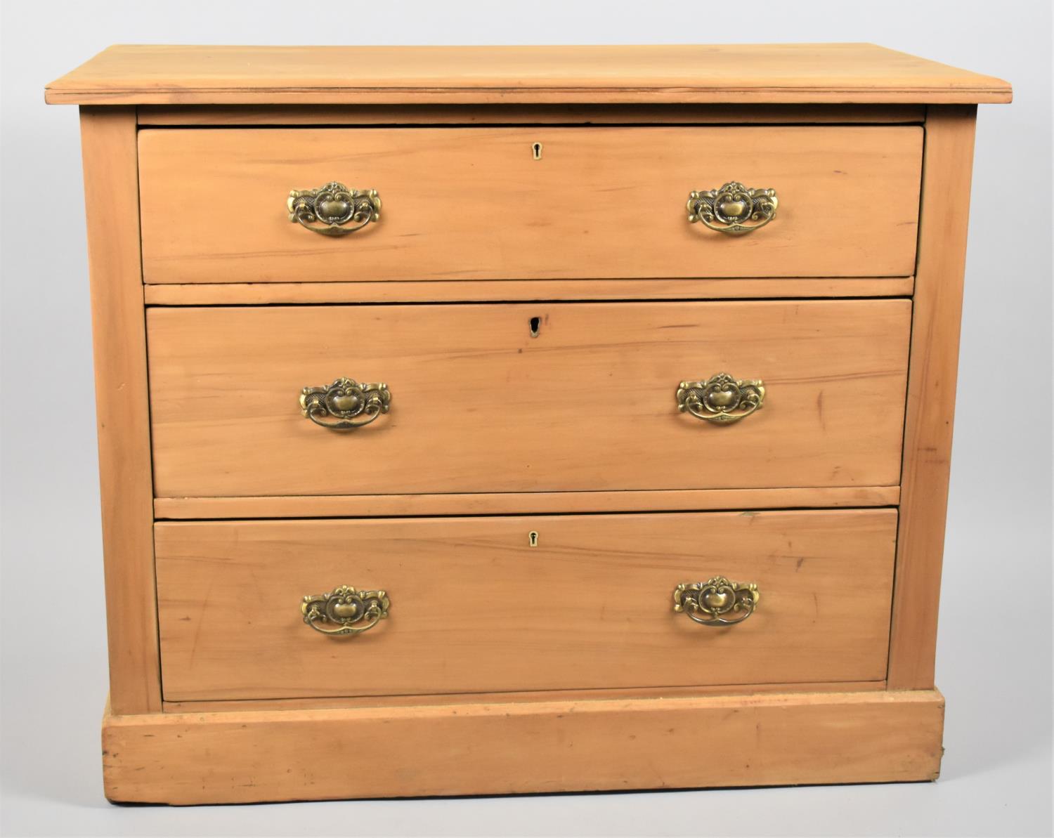 A Satin Wood Bedroom Chest of Three Long Drawers, 92cm Wide