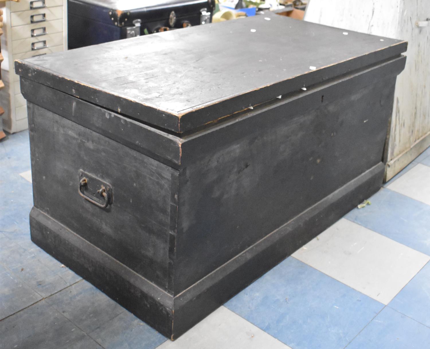 A Late 19th/Early 20th Century Black Painted Wooden Chest with Two Carrying Handles, 105.5cm high