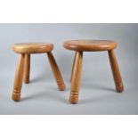 Two Graduated Circular Topped Three Legged Stools, 28 and 22cm Diameter
