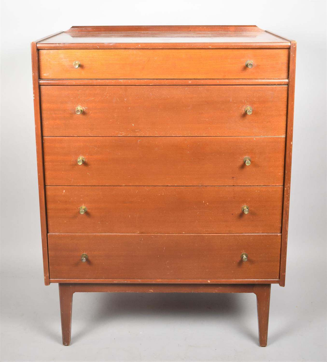 A 1970's William Lawrence Teak Bedroom Chest of Five Drawers with Brass Handles, 76cm wide