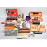 A Collection of Various Mid 20th Century Curios to include Spoon Set, Cash Tin, Hip Flask, Cricket
