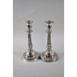 A Pair of Sheffield Plated Reeded Column Candlesticks with Acanthus Decoration by Matthew Boulton,