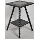 An Edwardian Bobbin Legged Two Tier Occasional Table with Carved Border to top and Stretcher