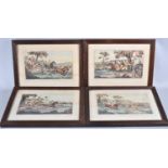 A Set of Four Oak Framed Engravings, "A Steeple Chase", First Published 1837, Each 27c15cms