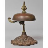 A Vintage Copper Counter or Reception Bell with Cast Iron Stand, Working, 11.5cms High