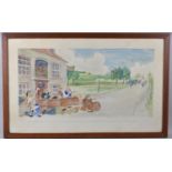 A Framed Cartoon Depicting The Horse and Jockey Pub at Wem, Summer 1946, 62x37cms