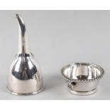 A Silver Plated Wine Funnel by Matthew Boulton, 13cms high, together with a Strainer, 8cms Diameter