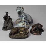 A Collection of Three Resin Bronze Effect Pig Ornaments and a Bronze Effect Terrier Group