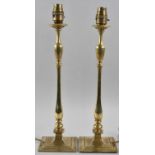 A Pair of Slender Brass Table Lamp Bases, 38cms High