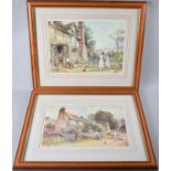 A Pair of Framed Prints Depicting Cottages, Monogrammed FB, 33x23cms