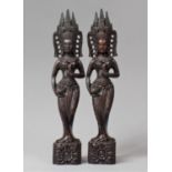 A Pair of Thai Cast Resin Figures of Goddess, 27.5cms High