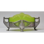 A Late Victorian/Edwardian French Oval Pewter Two handled Stand with Etched Green Glass Liner (Split