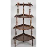 A Reproduction Mahogany Four Shelf Corner Whatnot with Turned Supports, 110cms high