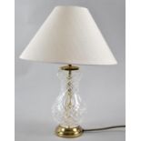 A Mid 20th Century Stuart Crystal Cut Glass Vase Shaped Table Lamp with Shade, Overall Height 40cms