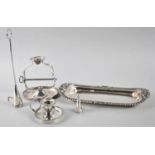 A Silver Plated Candle Snuffer and Tray together with Bed Chamber Stick, Wick Light, Stand and Two