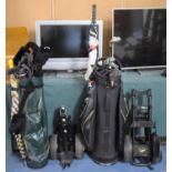 Two Golf Bags, Collection of Various Castle Bay and Other Golf Clubs and a Powakaddy Trolley and One