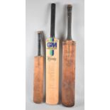 A Collection of Two Full Sized Vintage Cricket Bats, One Signed for Lancashire CC 1982 together with