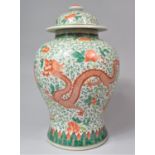 A Large 20th Century Chinese Vase and Cover of Baluster Form Decorated in the Famille Verte Pallette
