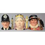A Collection of Three Royal Doulton Character Jugs, Yeoman of The Guard, Queen Victoria and London
