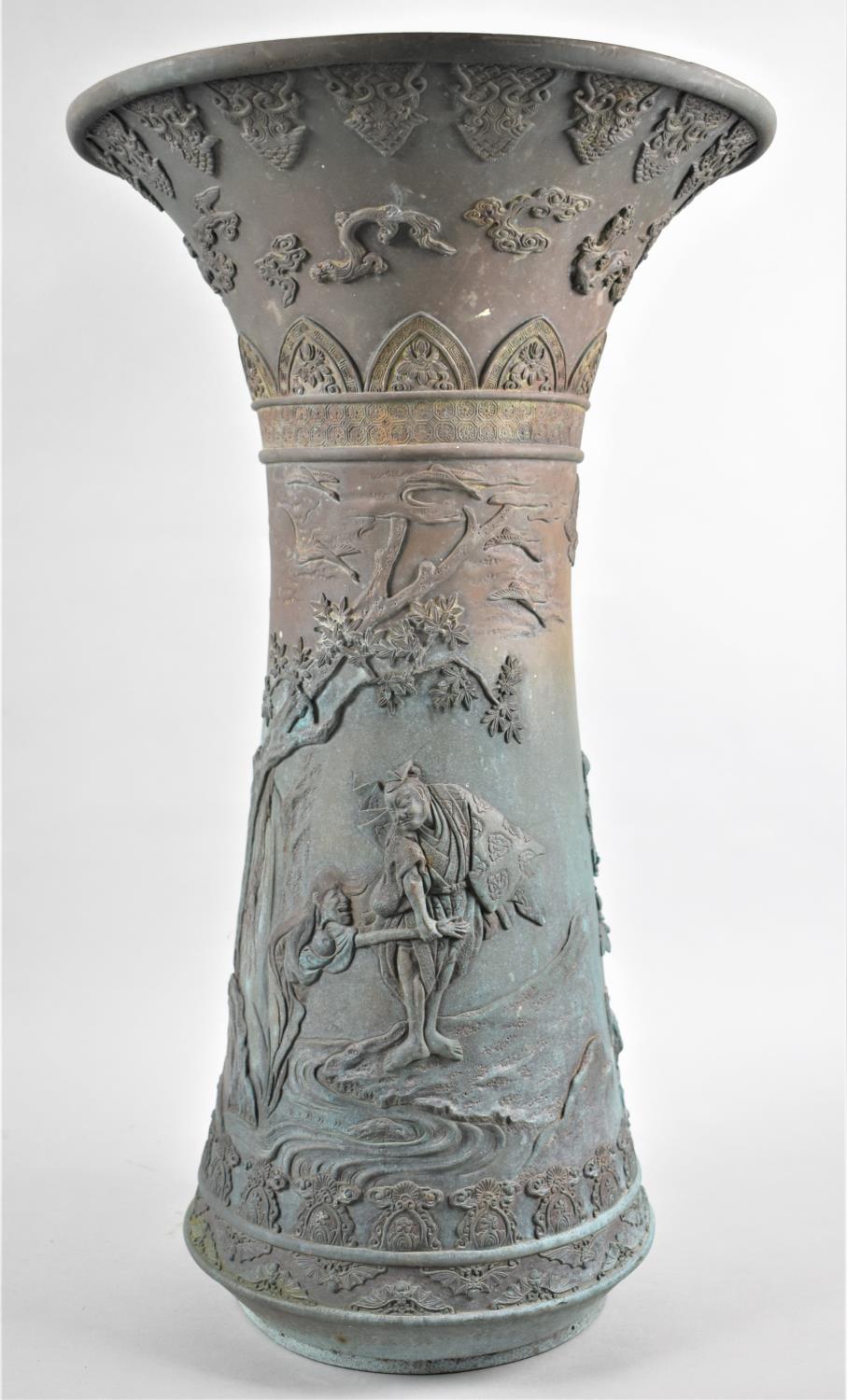 A Large Heavy Japanese Bronze Vase Decorated in High Relief Telling the Story of Oiwa from the - Image 8 of 9