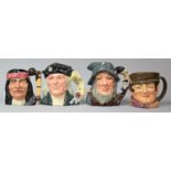 Four Royal Doulton Character Jugs, Geronimo, Sam Weller, Christopher Columbus and Rip Van Winkle